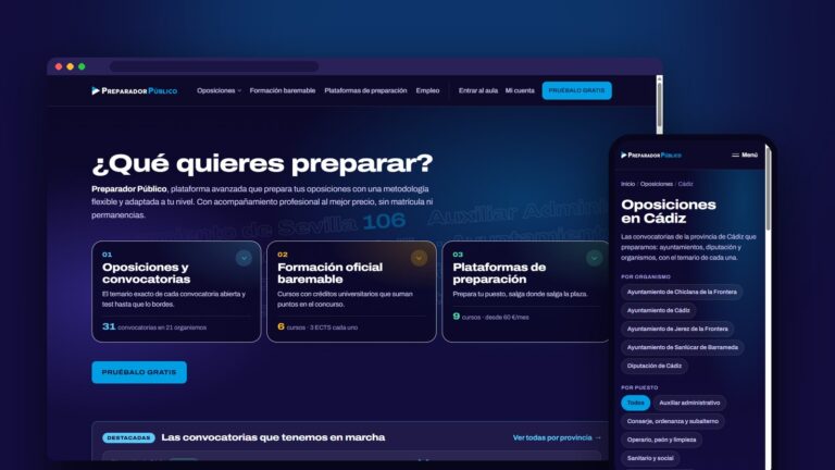 La web nueva de Preparador Público en el ordenador y en el móvil